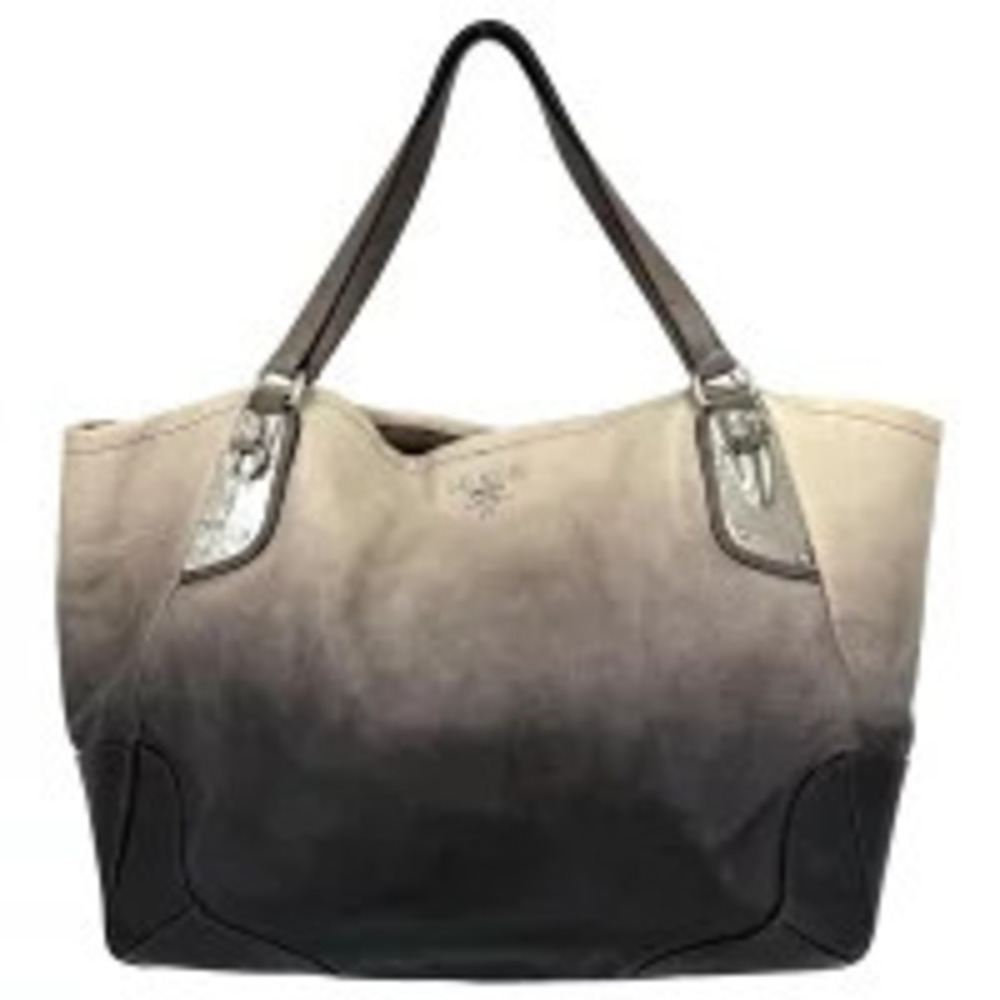 Prada Tote Bag Gradient Shoulder Leather Beige Gray